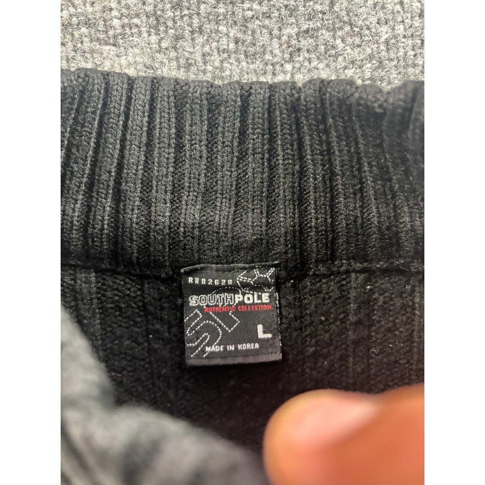 Vintage Y2K Southpole Ribbed Mock Neck Sweater Mens L Black  Logo Stripe - Picture 4 of 6